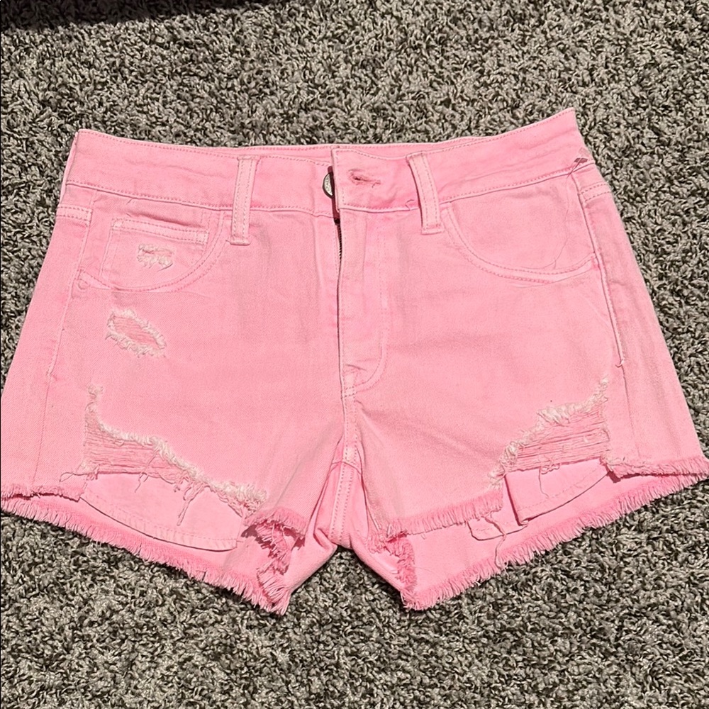 American Eagle Pink Jean Shorts Distressed Frayed